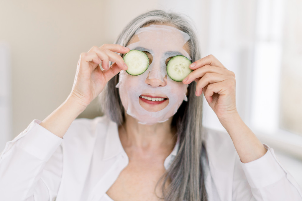 a woman doing skincare